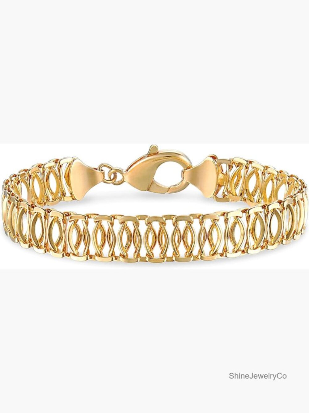 18K Gold Plated Mesh Bracelet, 7.5", 9mm Wide, Hypoallergenic, Gift Box